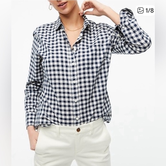 J. Crew Women's Navy White Gingham Lightweight Cotton Signature Fit Shirt Small - Picture 3 of 12
